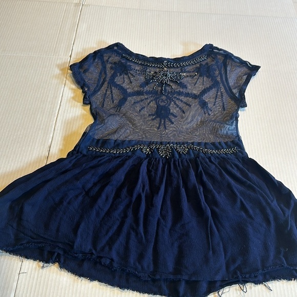 Free people embroidered navy blue top with sequin & beaded design front & back - Picture 7 of 8